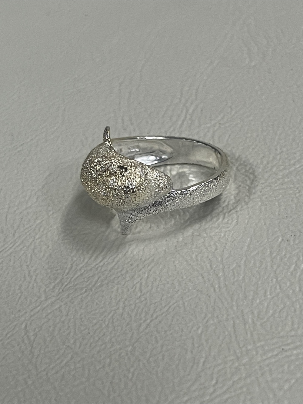 Sterling Silver Textured Dolphin Dome Ring - Women Jewelry